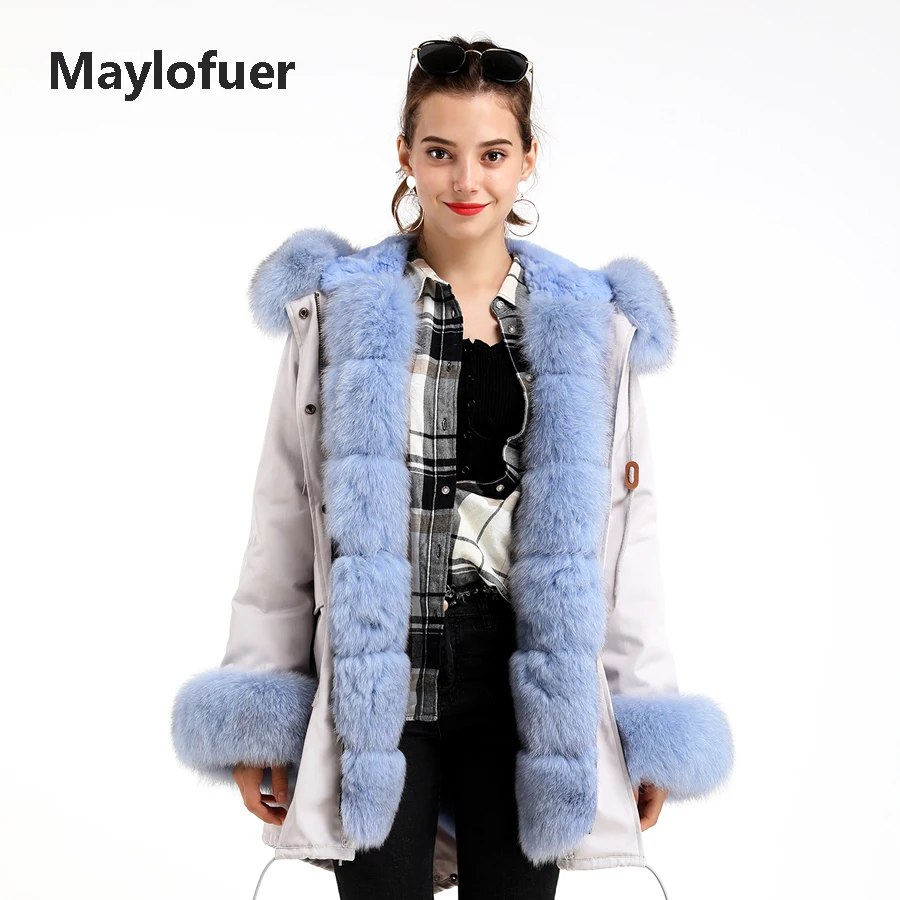 Женская парка с капюшоном Maylofuer куртка со съемной подкладкой из натурального