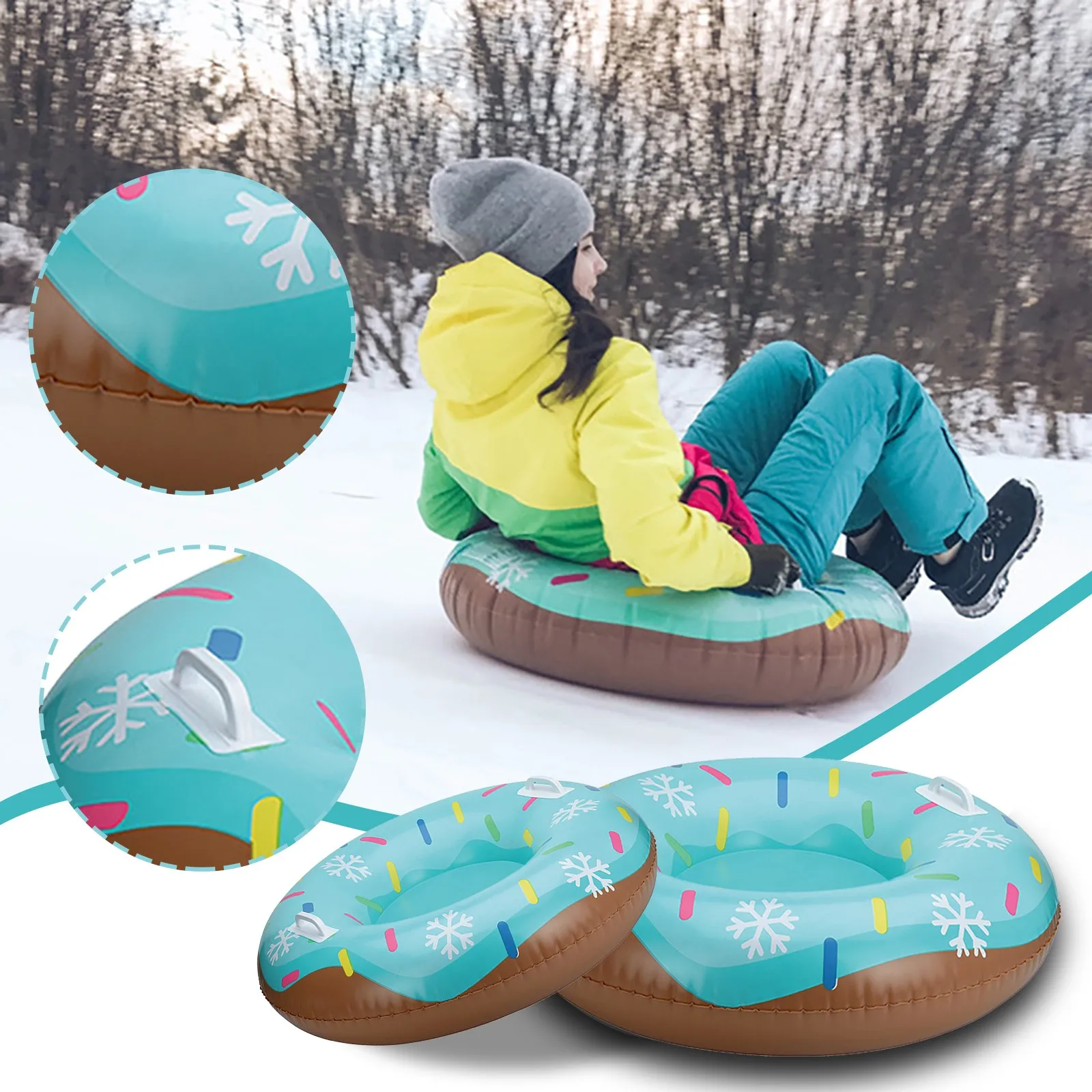 

Snow For Winter Inflatable Floated Skiing Ring With Handle Pvc Snow Sled Tire Tube Kid Ski Outdoor Sports Supplies