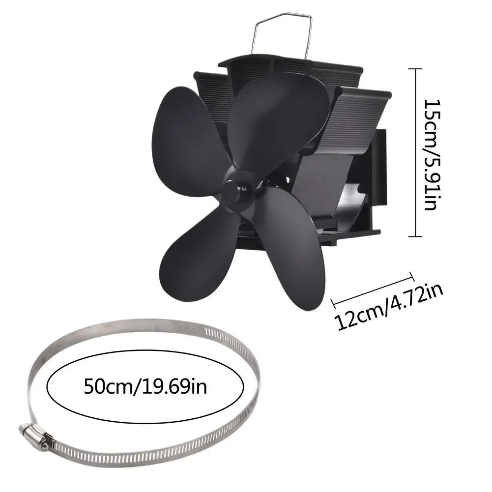 

Black Stove Fan 4 Blade Fireplace Fan Heat Powered komin Wood Burner Eco Fan Friendly Quiet Home Efficient Heat Distribution 40P