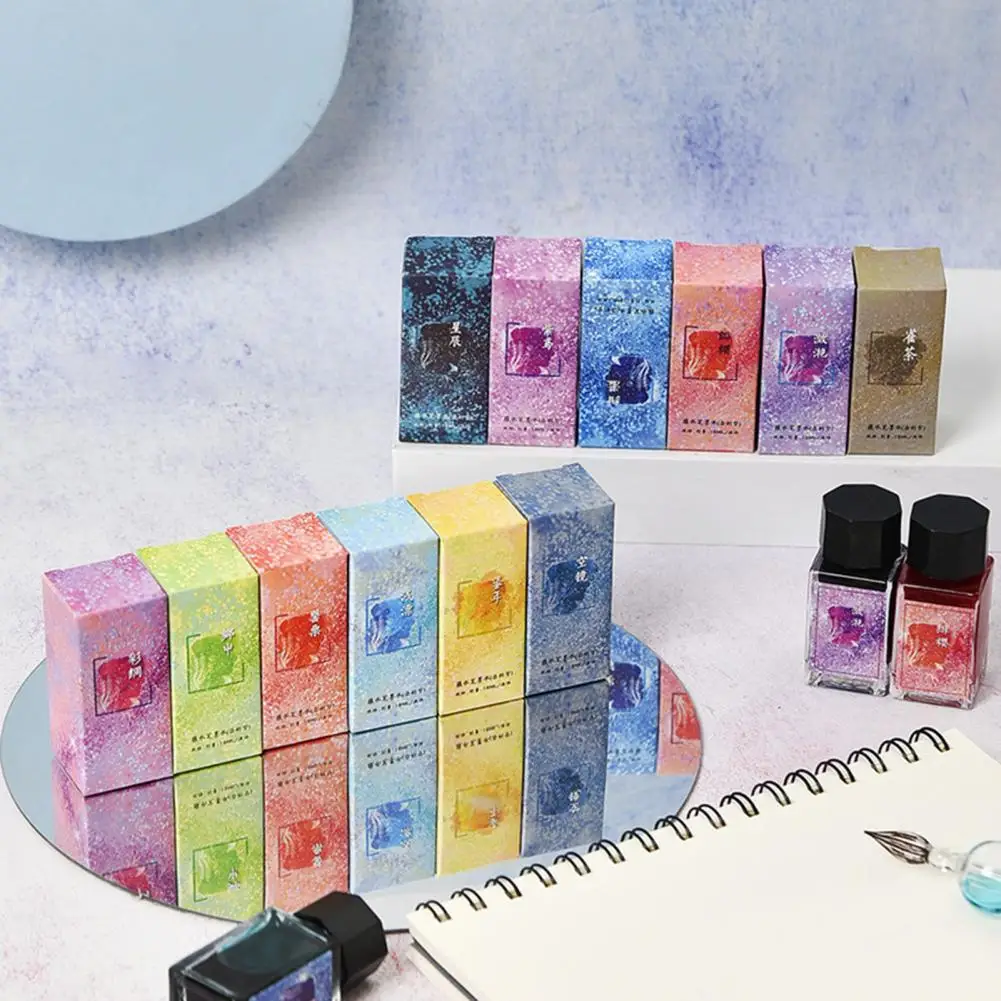 Tinta de bol&iacute;grafo a la moda de 18ML, Tinta de bol&iacute;grafo de vidrio compacto embotellado para escritura a mano, colores vibrantes y muy concentrados-5