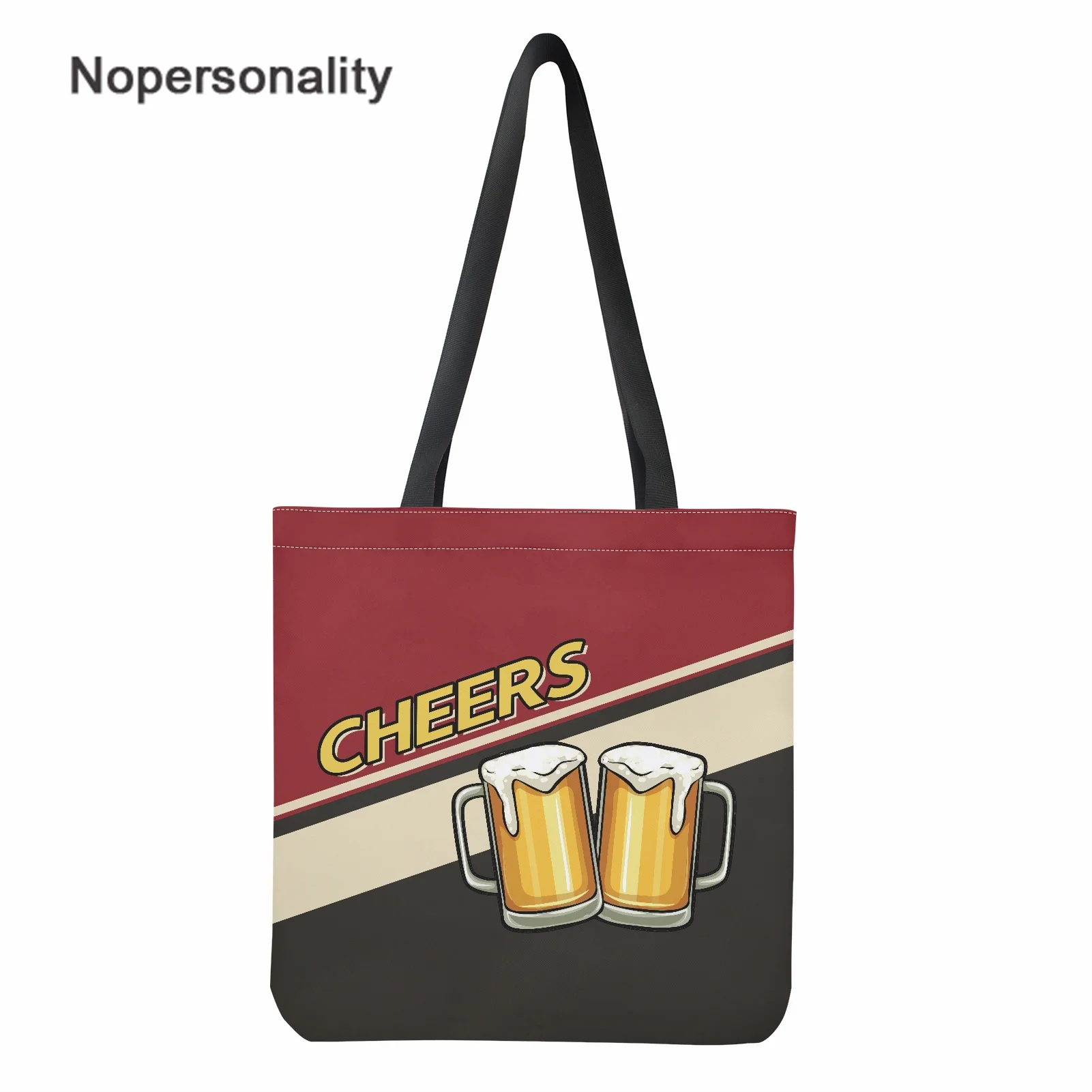 

Nopersonality Canvas Bag Beer Design Large Capacity Shoulder Bag for Woman Eco Reusable Shopping Handbag for Daily Outgoing