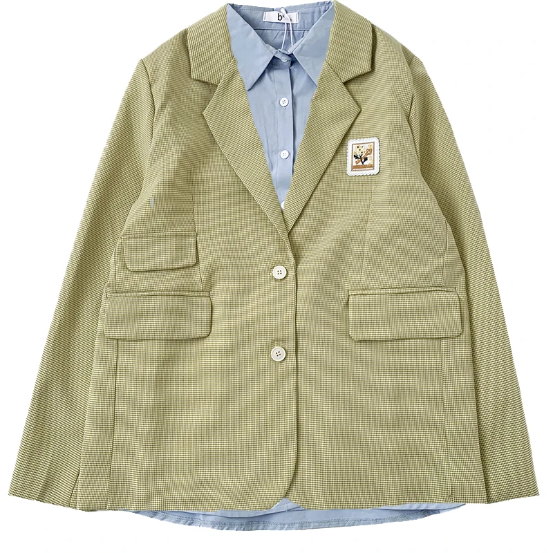 

2021 Summer Elegant Vintage Long Jacket Suits For Women 2020 Green Blazer Embroidery Loose Pocket Coat Blazers