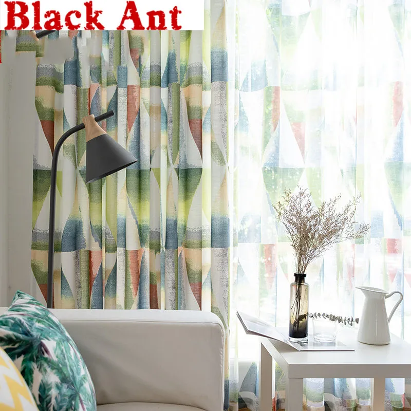 Зеленые геометрические цветные льняные занавески на окна спальни Европы