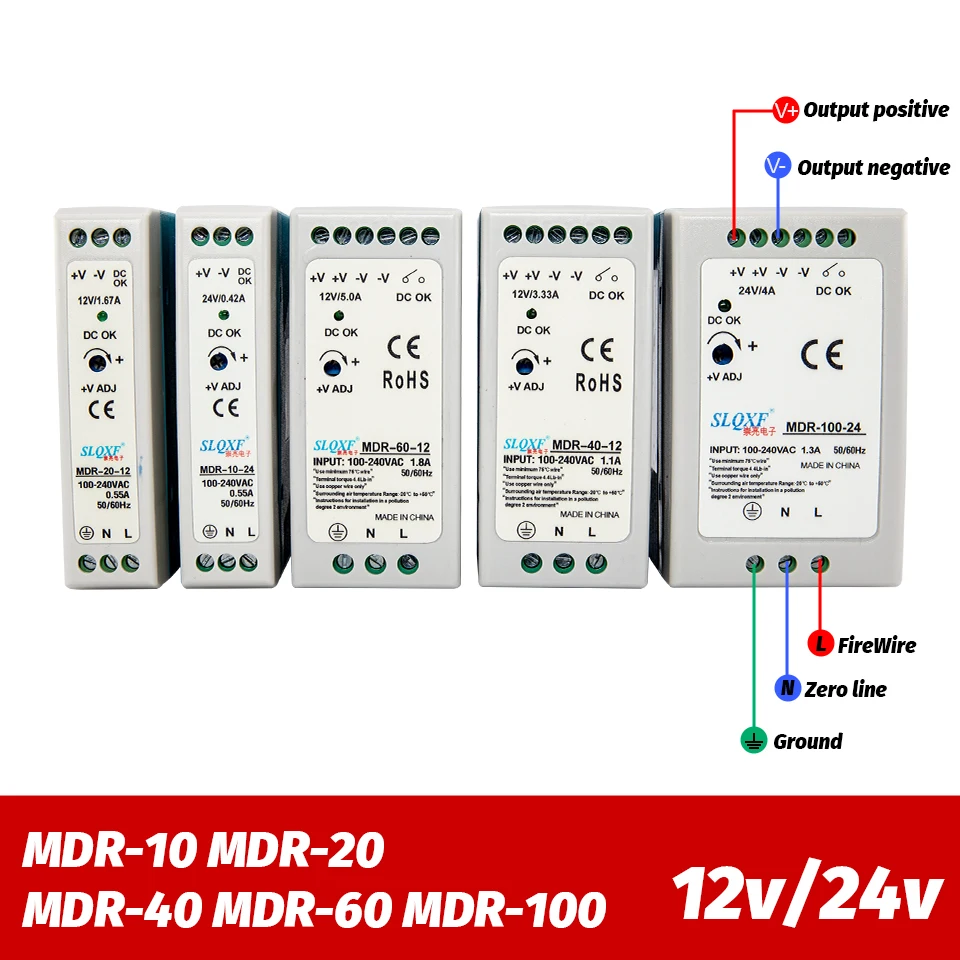 

Industrial mini AC/DC Din rail power supply switch MDR-10W 20W 40W 60W 100W Single output Switching 12V 24V source