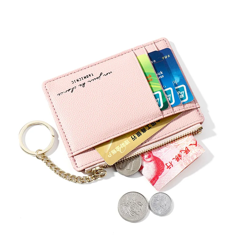 

Mini Cute Women Card Holders PU Soft Leather Zipper Ladies Coin Purse Slim Credit ID Multi-card Holders Keychain Coin Purse