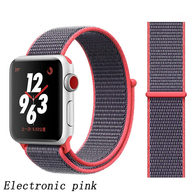 Ремешок для apple watch 5 4 ремешок 44 мм 40 мм Correa 42 мм 38 мм iwatch 5 4 3 2 нейлоновый браслет pulseira ремешок для часов - Цвет ремешка: Electronic pink