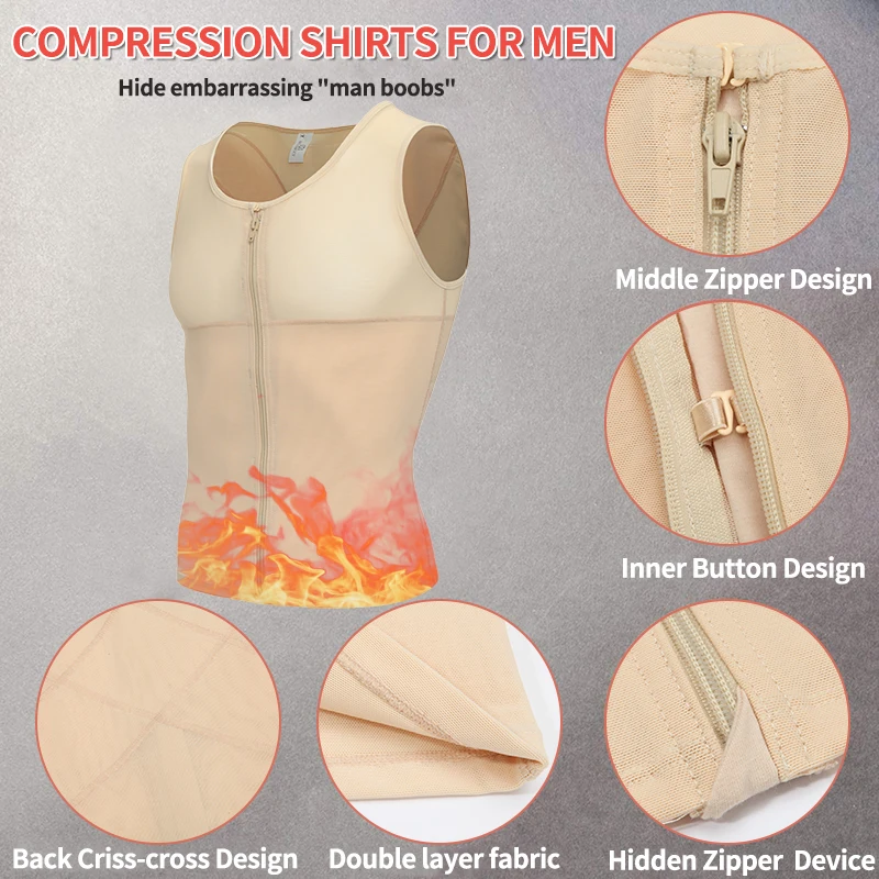 Men's Strong Compression Shirt to Hide Gynecomastia Body Shaper Chest Slimming Body Shaper fit Undershirt Slim Corset For Men