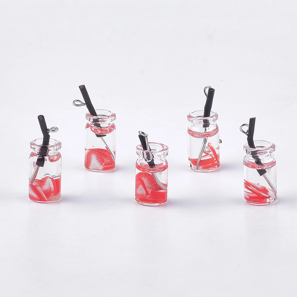 200Pcs Resin Bubble Tea Charms Fruit Juice Cup Bottle Pendants for Jewelry DIY Earrings Necklace Key Chain Making Findings