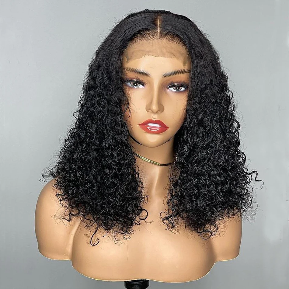 

Middle Part Glueless 180% Density 12-18inch Short Bob Kinky Curly Synthetic Lace Front Wig For Black Women BabyHair Preplucked