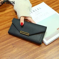 wallet women long luxury brand leather coin purses tri fold soft skin buckle clutch female money bag hand credit card holder 710