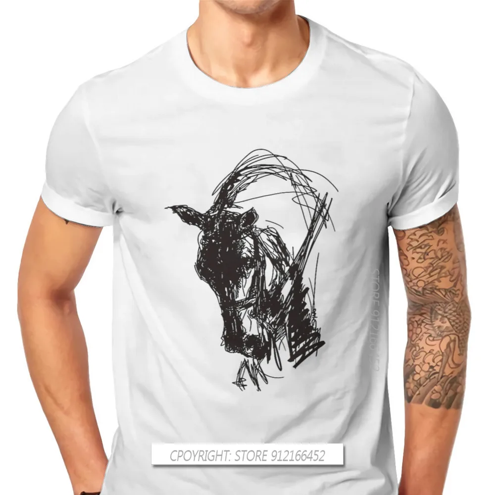 

Horse Riding Lover Exercise Men's TShirt Dressage Drawing Individuality T Shirt Graphic Casual Sweats New Trend