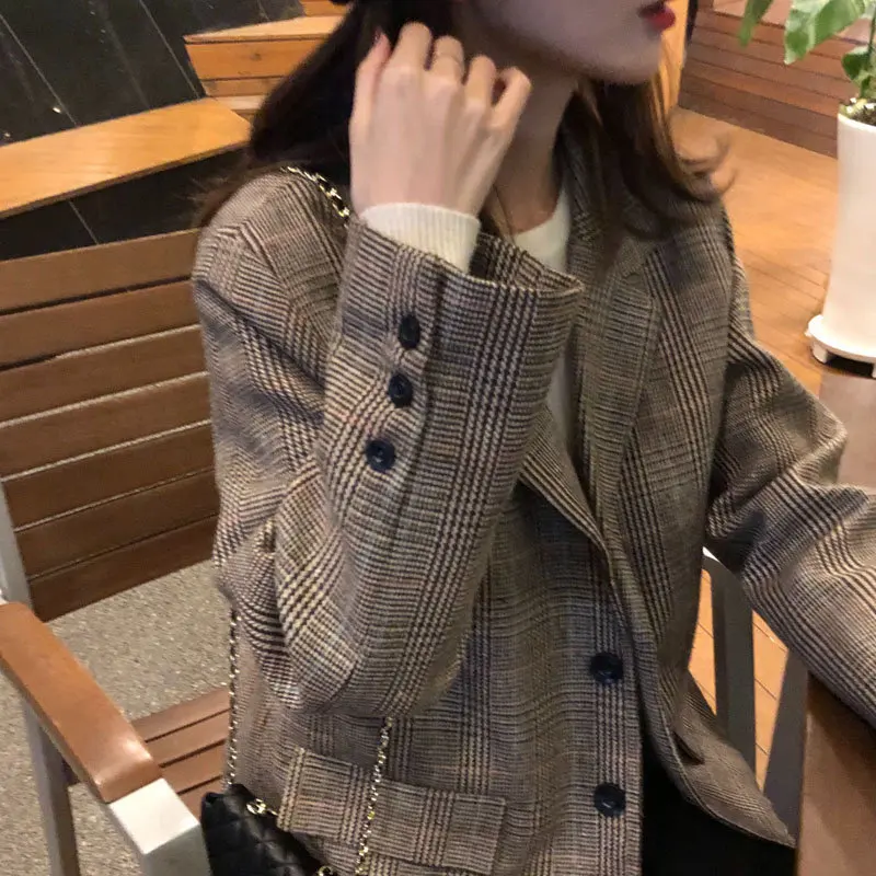 

Retro Plaid Suit Coat Women's 2020 Autumn New Design Sense Niche Network Red Ins Suit Fashion