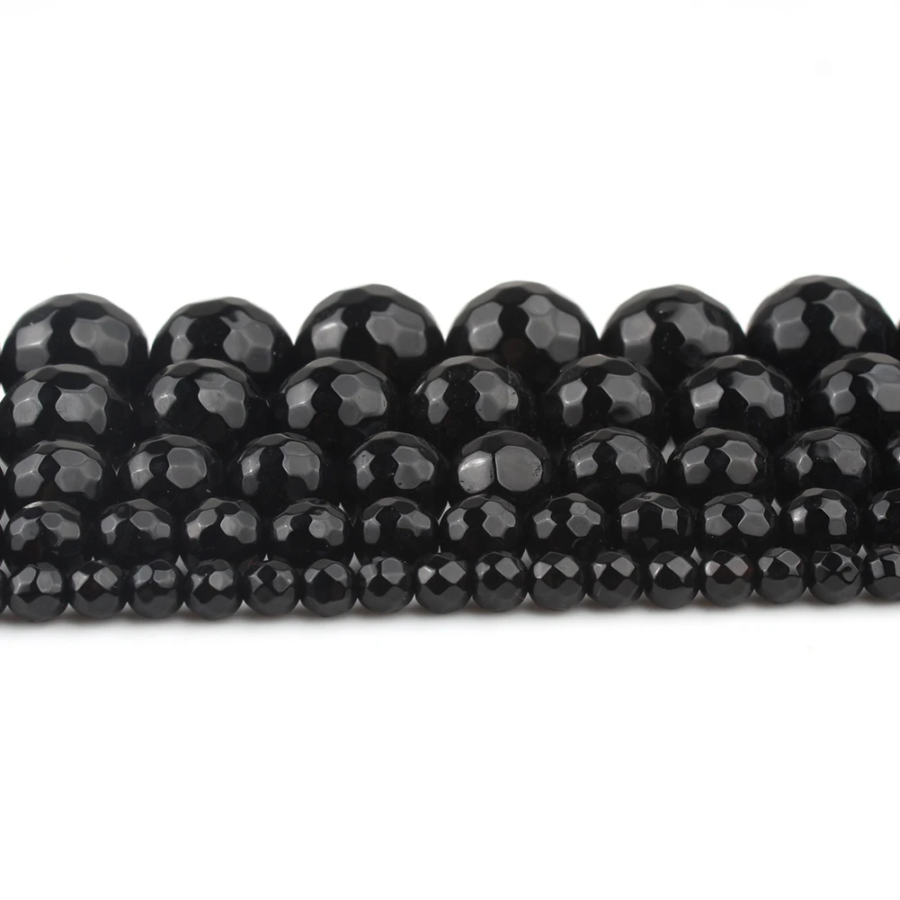 Бусины из натурального камня граненые черные Агаты круглые свободные бусины для