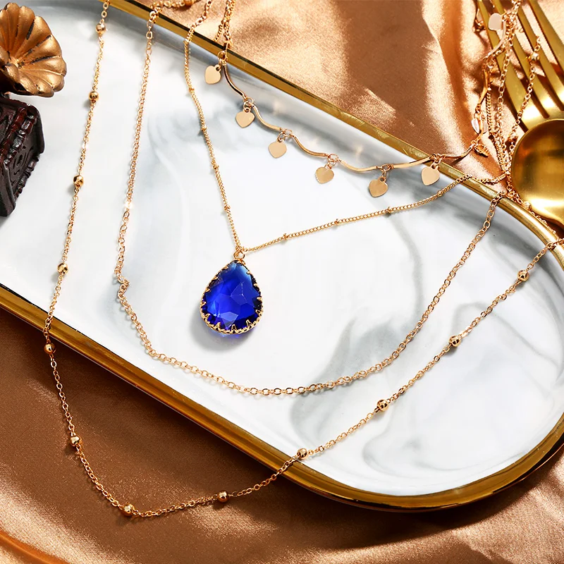 Многослойный ошейник-чокер с подвеской в форме сердца 4 слоя s капля воды кристалл