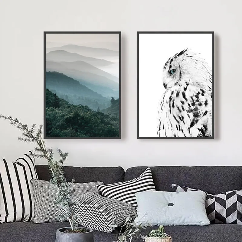 Настенный арт зеленый лес плакат черно белая сова холст живопись плакаты и
