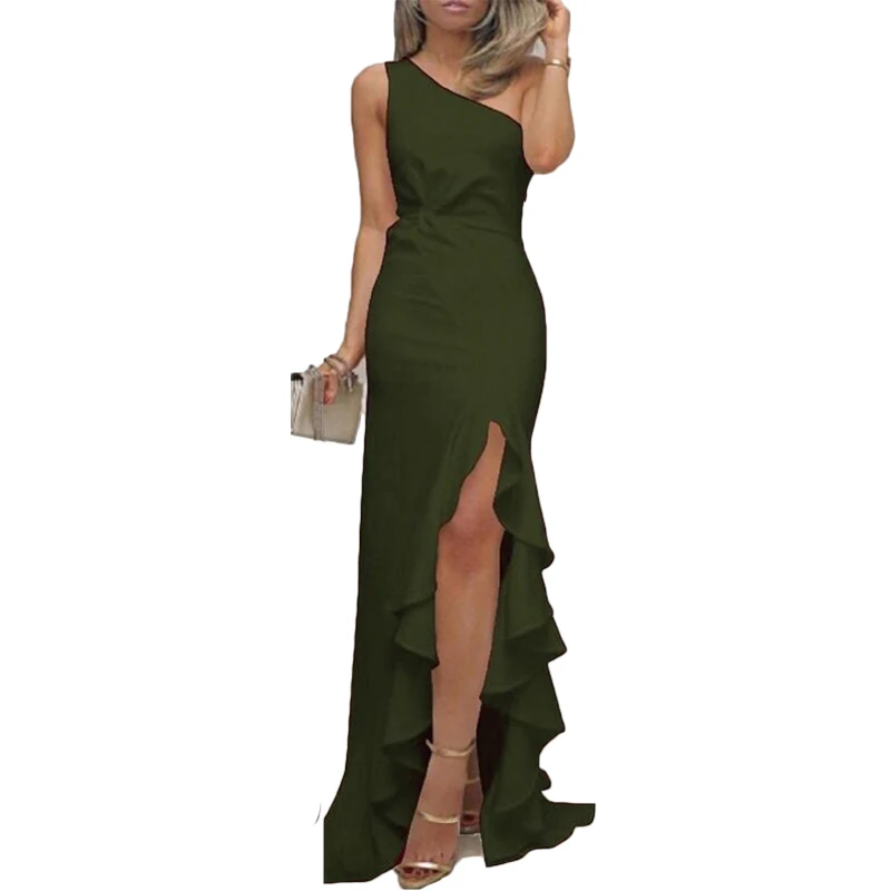 Элегантное Длинное платье на одно плечо летнее женское с рюшами официальное