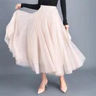 Женская длинная сетчатая юбка, трапециевидная плиссированная юбка средней длины с высокой талией, Faldas Mujer Saias, осень 2020