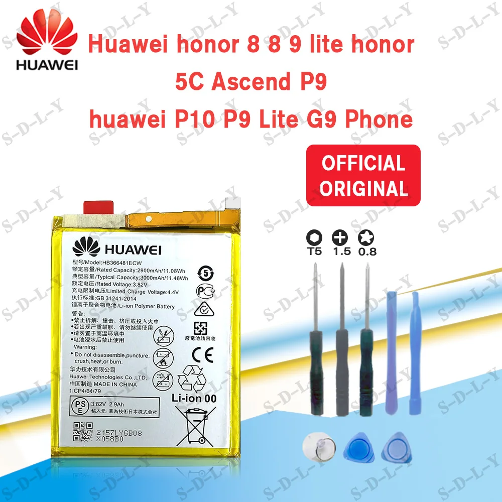 

100%Original 3000mAh HB366481ECW Battery for Huawei Honor 8 /8 9 Lite Honor 5C Ascend P9 Huawei P10 P9 Lite G9 Phone+Tools+Track