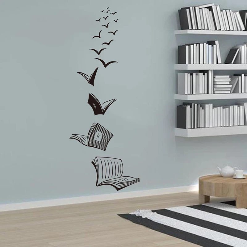 

Reading Book Fly Birds Wall Decal-Library School Classroom Decal-Book Study Room Vinyl Wall Sticker-Bedroom Wall Art A718