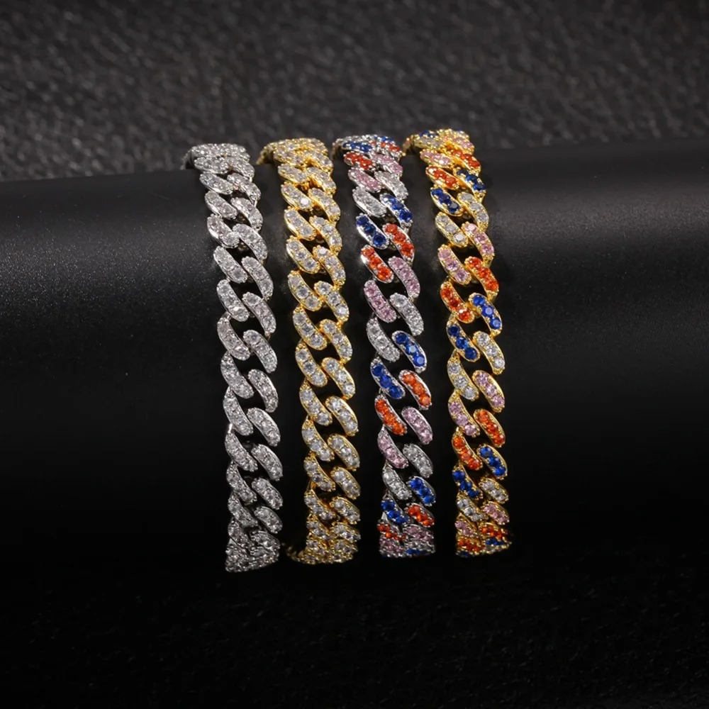 Хип хоп розовый AAA кубическая циркониевая подвеска Bling Iced Out кубинские Короткие Ожерелья Роскошные CZ камень звено цепи мужские украшения-браслеты