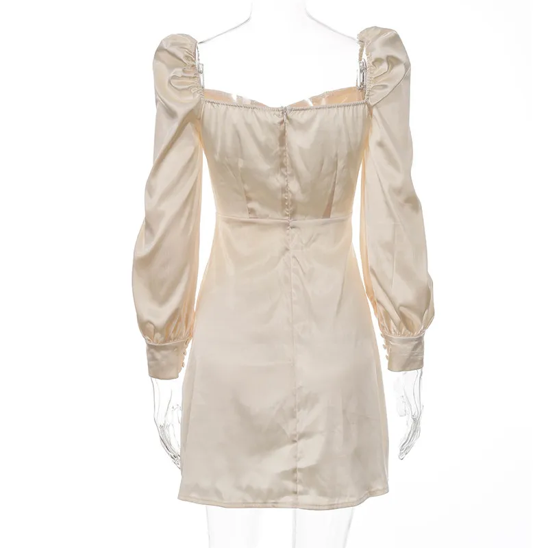 Осеннее платье 2020 сексуальное мини с открытой спиной элегантное однотонное