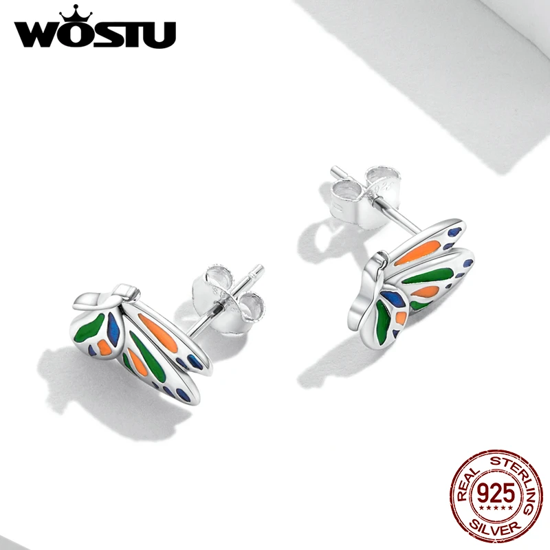 Женские серьги-гвоздики WOSTU радужные из стерлингового серебра 925 пробы 2022 цветные