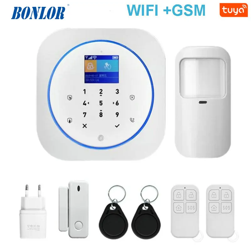 Tuya APP Smart WiFi GSM Home Security GSM Alarm System 433MHz Detectors Alarm Compatible With Alexa Google Home IFTTT Tuya APP
