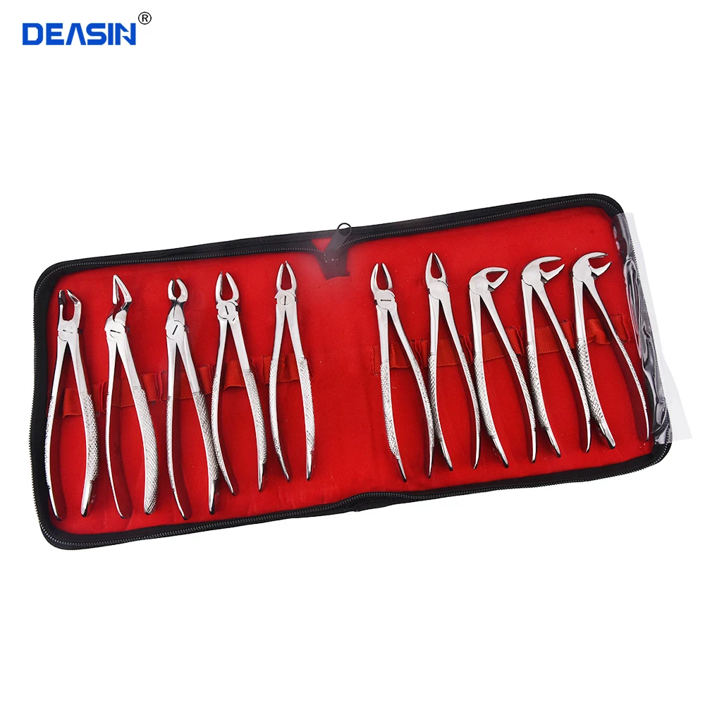 10pcs/set Tooth Extracting Forceps Dental Pliers for Dentist with Tool kit Dental Surgical Extraction Instrument Adults