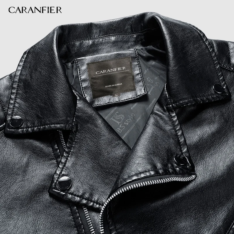CARANFIER Новое поступление мотоциклетная кожаная куртка Мужские кожаные куртки модные уличные стильные мужские кожаные пальто