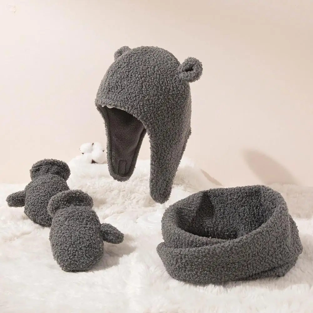 

1 Set Popular Autumn Winter Solid Color Warm Pure Color Hat Set for Outdoor Kids Hat Set Toddler Cap Scarf Gloves