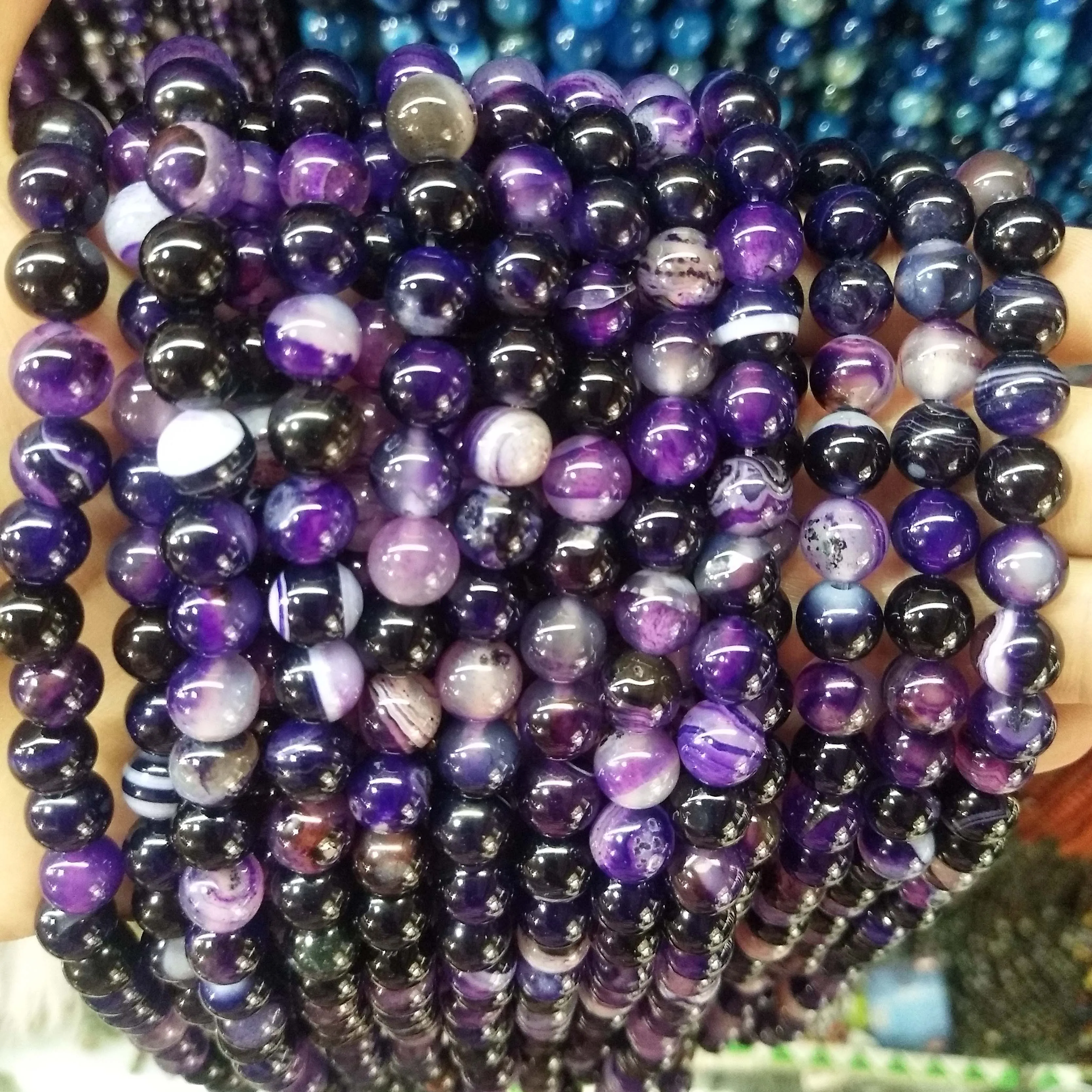 Purple Striped agate Натуральный камень агат Стекло круглый незакрепленный камень бусины для самостоятельного изготовления ювелирных изделий браслет материал ожерелья 4681012 мм - Цвет: Purple Striped agate