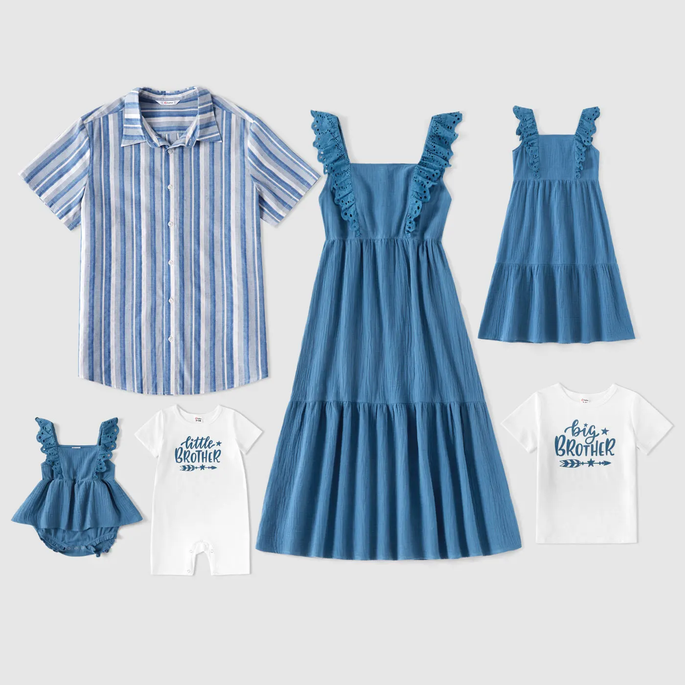 

PatPat 2021 Summer Mosaic 100%Cotton Family Matching Blue Series Sets(V-neck Dresses - Plaid Button Front Shirts - Rompers)