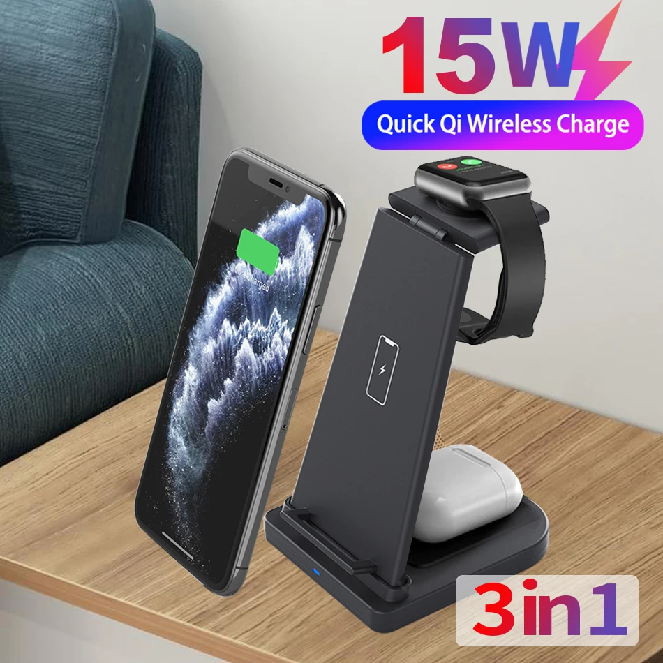 

3 in1 Wireless Charger For 11 X Xs AirPods Watch 1/2/3/4/5 Wireless Charging Stand for iWatch