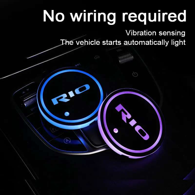 

Car Logo Led Atmosphere Light 7 Colorful Cup Luminous Coaster Holder For KIA RIO 2012 2015 2017 2018-2021 Type Auto Accessories
