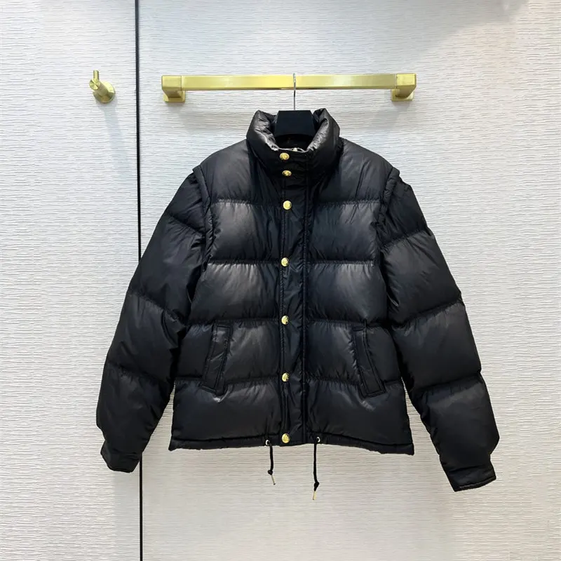 

High Quality Women Fashion Down Jackets Sleeves Detachable Buttons up Winter Warm Oversize Down Coats Casual Clothes