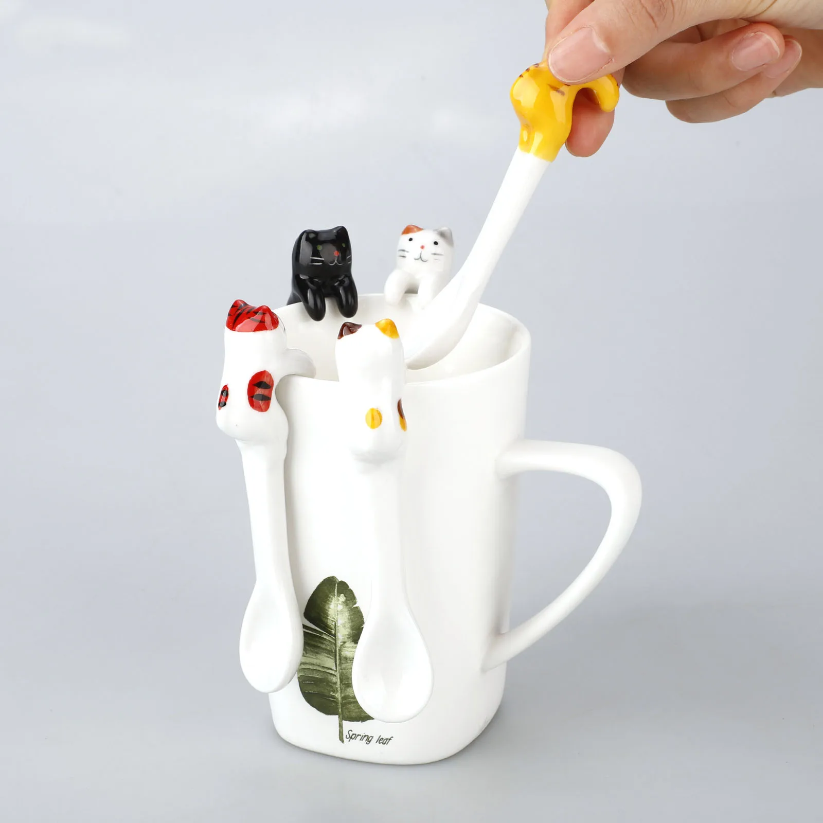 Hot sale Ceramic Cartoon Cute Cat Animal Spoon Hanging Coffee Dessert Unique Ice Cream Flatware Kitchen Tool Novelty Gift | Дом и сад