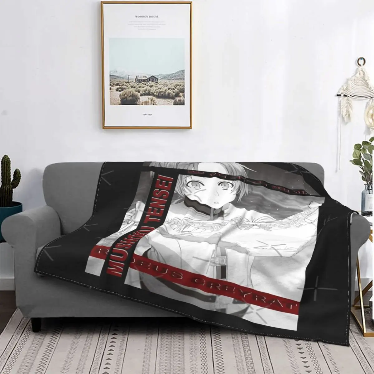

Rudeus-Manta de Mushoku Tensei para Winter, para cama colcha, alfombra a cuadros, cubierta de playa, manta de muselina