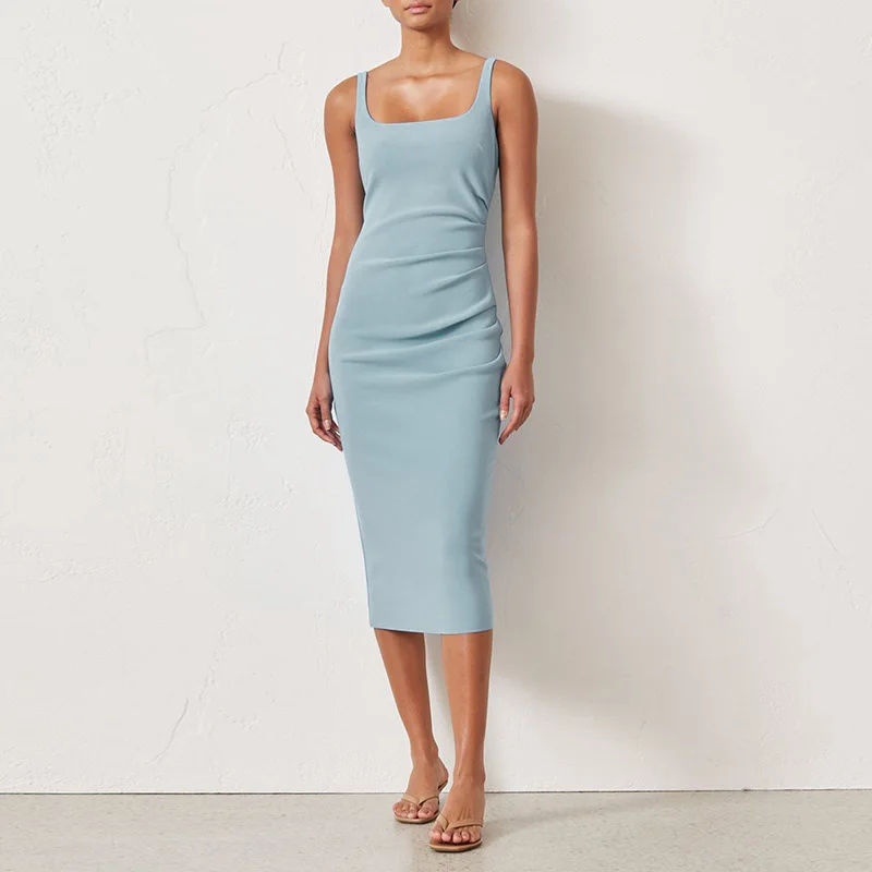 Женский пуловер до середины икры платье без рукавов с квадратным вырезом для