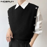 incerun tops 2021 new mens korean style sweater vests solid all match simple comeforable loose button vest knitted vests s 5xl