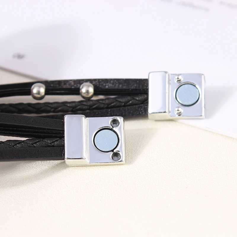 Браслет с овальной веревкой и магнитной пряжкой черный многослойный браслет