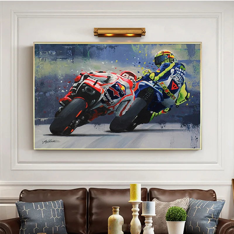 

Motorcycle Canvas Painting Abstract Oil Prints Valentino Rossies Racing Motor Poster Wall Art Picture for Living Room Home Decor
