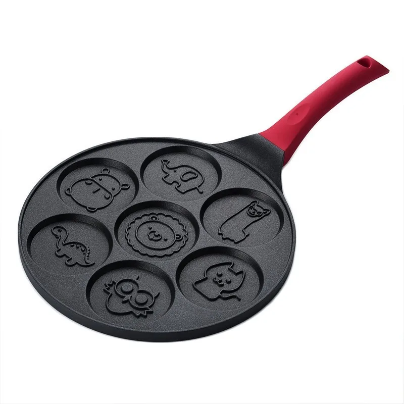 Seven-hole aluminum breakfast pot Multifunctional animal and smiley face frying pan Non-stick egg Baby fried mold |