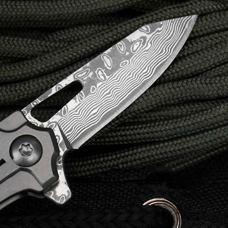 Титановый дамасский Мини Складной нож TC4 Карманный Брелок D2 стальное лезвие
