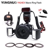 yongnuo yn24ex yn24 ex macro ring flash light e ttl speedlite with dual 2flash head 4adapter rings for canon eos cameras