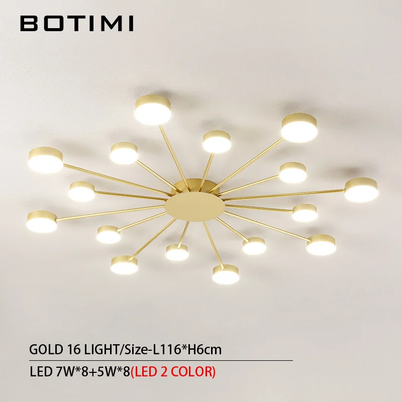 16 Light-Gold BOTIMI Новинка Металлические нерегулярные потолочные светильники для фойе черный потолочный светильник золотой поверхностный монтаж светильник для спальни - Цвет корпуса: 16 Light-Gold