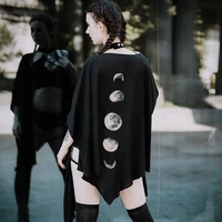 gothic moon phase oversized irregular black cloak for women fall winter 2021 geometric y2k graphic goth outwear ponchos ladies