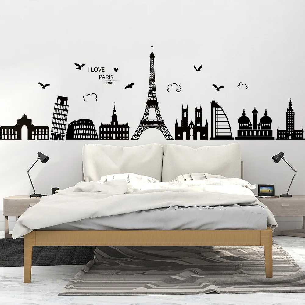 

Modern City Wall Stickers Black White Paris Tower Sticker Wall Teenager Bedroom Living Room Decor Aesthetic Decals for Furniture