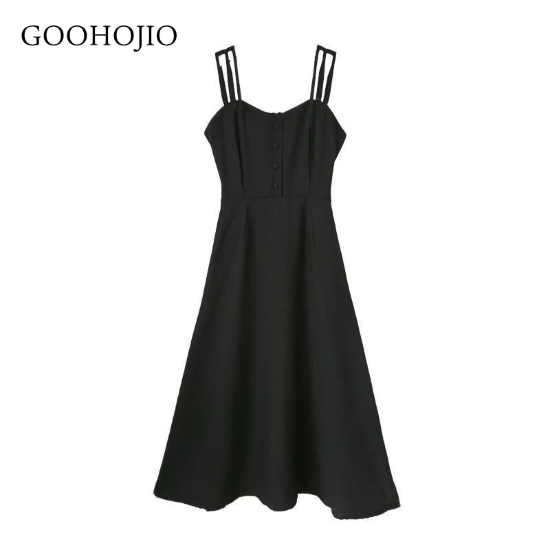

GOOHOJIO 2021 New Spring and Autumn Sling Fashion Dress Women Pure Black Temperament Dress for Ladies Tight Women Vintage Dress