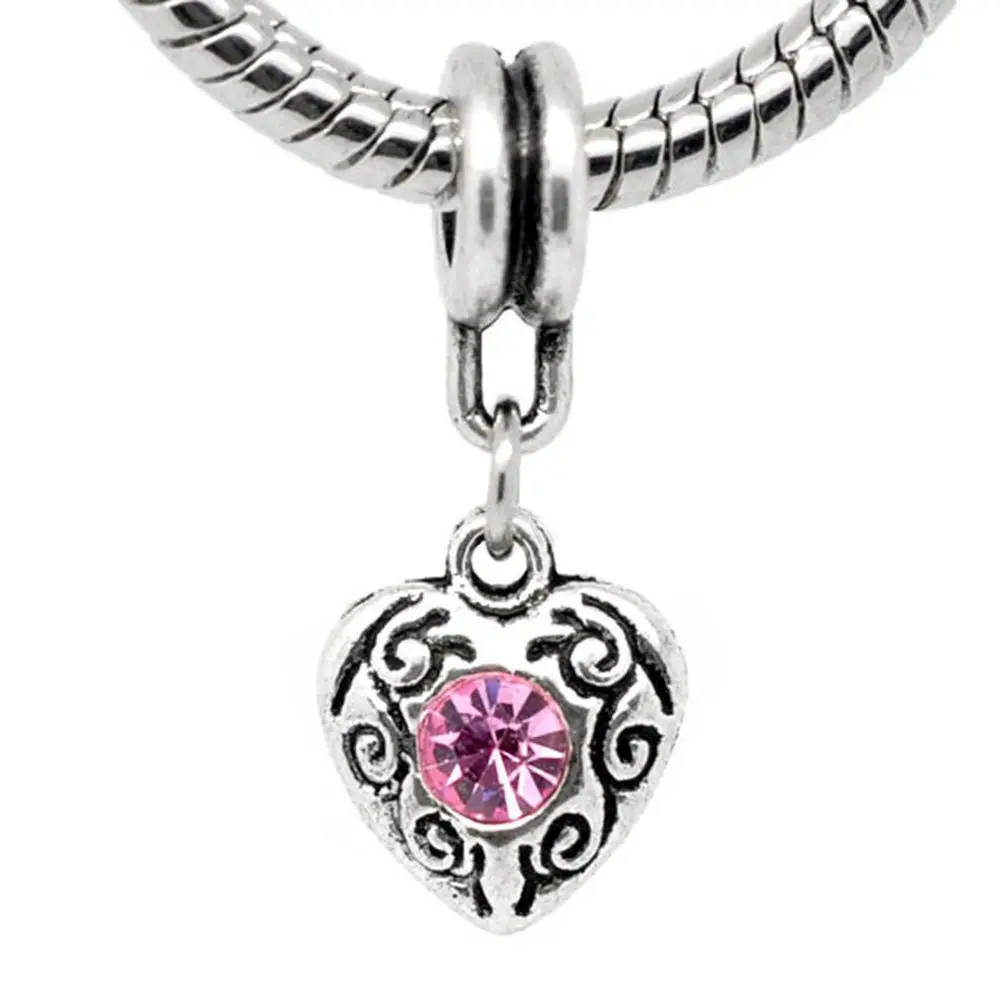 100 шт. цинковый сплав розовый октября камень сердце кулон из бисера для