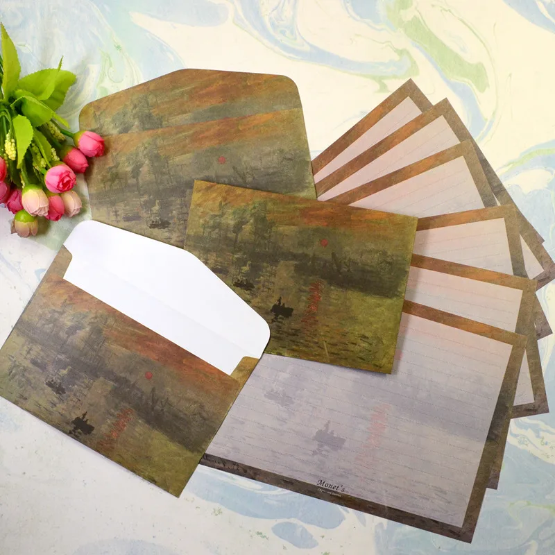 Ретро 3 листа бумага с буквами 6 шт. Набор конвертов канцелярские бумажные монеты